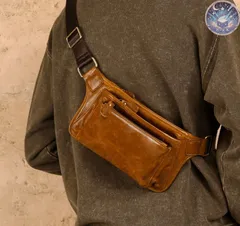 新品 未使用 ショルダーバッグ ベルトポーチ ウエストバッグ 胸付けポーチ スマホバッグ 本革 クラック 3WAY メンズ 防水