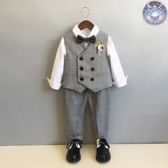 新品 未使用 フォーマルスーツ 男の子 4点セット ベスト パンツ シャツ ボウタイ チェック子供服 キッズ 入園式 入学式 卒業式 演出 冠婚葬祭