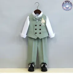 新品 未使用 フォーマルスーツ 男の子 4点セット ベスト パンツ シャツ ボウタイ コサージュ 子供服 キッズ 入園式 入学式 卒業式 演出 冠婚葬祭