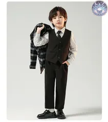 新品 未使用 フォーマルスーツ 男の子 3点セット ベスト パンツ ネクタイ チェック 子供服 キッズ 入園式 入学式 卒業式 演出 冠婚葬祭