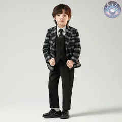 新品 未使用 フォーマルスーツ 男の子 5点セット ジャケット ベスト パンツ シャツ ネクタイ チェック子供服 キッズ 入園式 入学式 卒業式 演出 冠婚葬祭