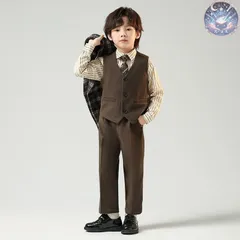 新品 未使用 フォーマルスーツ 男の子 3点セット ベスト パンツ ネクタイ チェック 子供服 キッズ 入園式 入学式 卒業式 演出 冠婚葬祭