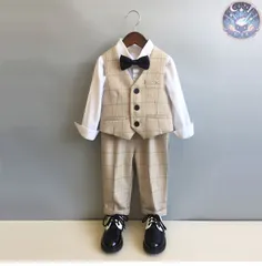 新品 未使用 フォーマルスーツ 男の子 4点セット ベスト パンツ ボウタイ コサージュ 子供服 キッズ 入園式 入学式 卒業式 演出 冠婚葬祭