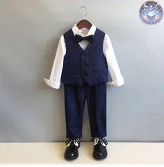 新品 未使用 フォーマルスーツ 男の子 4点セット ベスト パンツ ボウタイ コサージュ 子供服 キッズ 入園式 入学式 卒業式 演出 冠婚葬祭