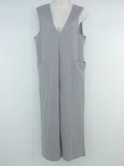 ◇ ap retro アプレトロ カジュアル シンプル 無地 Vネック ワイド サロペット サイズF グレー系 レディース P  【1307250023964】