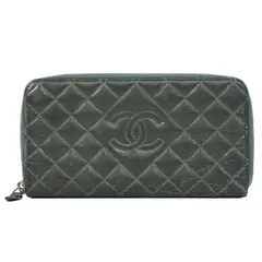 本物 CHANEL シャネル マトラッセ ココマーク ラウンドファスナー 長財布 レザー グレー Matelasse 財布 ウォレット 中古  