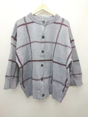 ◇ JEANASIS くすみカラー チェック コットン 長袖 カーディガン サイズF ブルー ボルドー系 レディース P  【1307250031327】