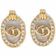本物 クリスチャン ディオール Christian Dior CD ロゴ ラインストーン イヤリング GP ゴールドメッキ アクセサリー ジュエリー 中古  
