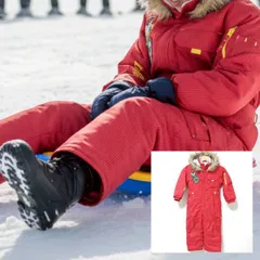 ウインタースポーツに◎【SNOWCARVING】スノーカービング スノーウェア つなぎ ジャンプスーツ ストライプ ワッペン ウィンター 中綿 防寒 雪遊び スキー スノボ スノーボード アウトドア レッド キッズ 女の子 サイズ110/M40751jF