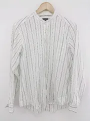 ◇ green label relaxing UNITED ARROWS バンドカラー ストライプ 長袖 シャツ サイズM ホワイト グリーン系 メンズ E  【1307250033574】