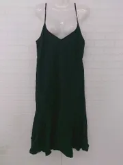 ◇ Aunt Marie's レーヨン コットン リネン混 とろみ感 膝下丈 キャミソール ワンピース サイズF ブラック レディース E  【1307250035288】