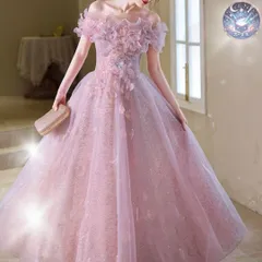 新品 未使用 ウェディングドレス パーティードレス 結婚式 披露宴 演奏会 お花のデザインとフリルが華やかなオフショルロングドレス