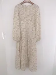 ◇ earth music&ecology Vネック 花柄 ガーリー ロマンティック 長袖 膝下丈 ワンピース サイズF アイボリー レディース E  【1307250036179】