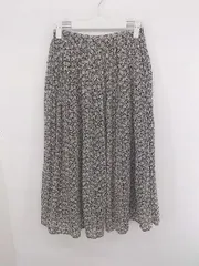 ◇ natural couture ウエストゴム 花柄 裏地あり ロング プリーツ スカート ブラック ホワイト レディース E  【1307250038012】