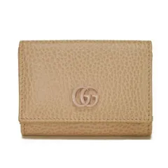 GUCCI グッチ ダブルG コンパクト ウォレット カーフ スナップボタン 札入れ カードケース コインケース GGマーモント ピンクベージュ 三つ折り財布 735212