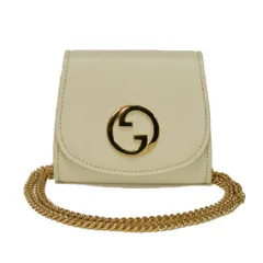 GUCCI グッチ ブロンディ ミディアムサイズ チェーンウォレット スムース カーフ ホワイト 2WAY クロスボディ マチ付き コンパートメント カードケース コインケース インターロッキングG アイボリー 二つ折り財布 725219 UXX0G 9022