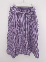 ◇ ◎ AG by aquagirl ギンガムチェック フロントボタン 膝下丈 フレア スカート サイズM パープル ホワイト レディース E  【1307250038654】