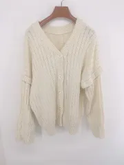◇ mysty woman ミスティウーマン 2WAY Vネック 長袖 ニット カーディガン サイズF アイボリー系 レディース E  【1307250038326】