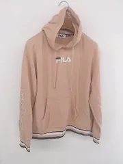 ◇ FILA ロゴ刺繍 ニュアンスカラー 長袖 プルオーバー パーカー サイズM ライトオレンジ ホワイト系 レディース E  【1307250039057】