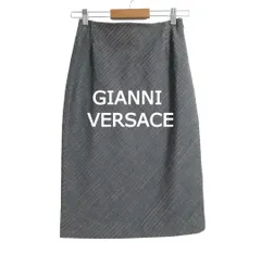 美品 ジャンニヴェルサーチ GIANNI VERSACE タイトスカート プリーツ レジメンタルストライプ柄 膝丈 ウール×ナイロン グレー ピンク サイズ38 レディースのサムネイル