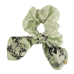 LOUIS VUITTON ルイ・ヴィトン シュシュ ブルーミング モノグラム 現行 LVロゴ フラワー バタフライ パドロック パステル グリーン ゴールド リボン ヘアバンド ヘアアクセサリー 未使用 LVサークル シルク セージ ヘアピン M96860