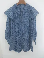 ◇ ◎ classicalelf ビッグカラー ストライプ 長袖 ミニ ワンピース チュニック サイズM ブルー ホワイト系 レディース E  【1307250039231】