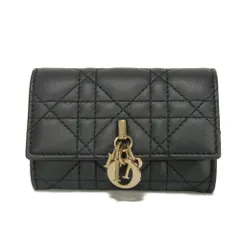 Dior ディオール グリシン ウォレット 現行 ロゴ チャーム コインケース カードケース カナージュ ブラック 二つ折り財布 S0966ONMJ_M900