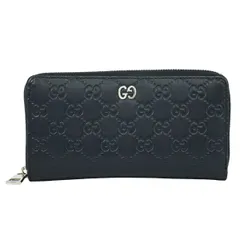 本物 グッチ GUCCI ドリアン グッチシマ レザー ラウンドファスナー 長財布 ロングウォレット ネイビー 473928 財布 ウォレット 中古  