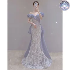 新品 未使用 スパンコール魚尾イブニングドレス ウェディングドレス オフショルダー演奏会ドレス 花嫁 二次会 フォトウェディング向け 結婚式 披露宴 二次会 前撮り フォトウェディング 成人式 卒業式 入学式