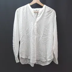 ◇ UNIQLO プルオーバー ハーフボタン バンドカラー 無地 カジュアル 長袖 ブラウス サイズL ホワイト レディース E  【1307260010916】