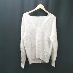 ◇ SENSE OF PLACE Vネック 透け感あり 無地 シンプル オーバーサイズ 長袖 ニット サイズONE ホワイト レディース E  【1307260009309】