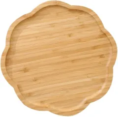 Ryubof お盆 トレー 木製 おしゃれ 竹製 花形 北欧 和モダン 業務用 家庭用 3サイズ 食事 ノンスリップ 木目 カフェトレー 自然素材 デザートトレイ テーブルウェア (木目,  20cm)