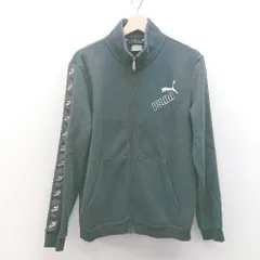 ◇ PUMA ジップアップ 裏起毛 ブランドロゴ センターポケット 長袖 トレーナー サイズM ブラック レディース メンズ E  【1307260011982】