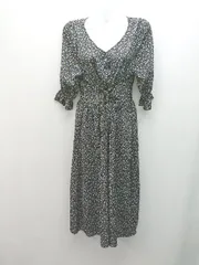 ◇ OLIVE des OLIVE 花柄 レースアップ フロントボタン 七分丈 ロング ワンピース サイズF ブラック ブルー レディース E  【1307260011906】