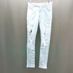 ◇ ENVYM アンビー フロントファスナー ダメージ加工 スキニー ジーンズ サイズM ブルー レディース E  【1307260014716】