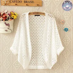 新品 未使用 カーディガン ボレロ レディース トップス 春 夏 総レース 可愛い 透かし編み 花柄 ドルマンスリーブ 透明 透け