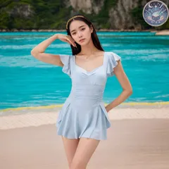 新品 未使用 水着 ラッシュガード レディース ワンピース 体型カバー 着痩せ 肩出し フリル 韓国風 無地 可愛い おしゃれ シンプル 温泉 海 プール 水遊び 夏