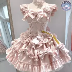 新品 未使用 ロリータワンピース  lolitaドレス  洋服  3点セット（ワンピース トレーン レースネックカラー）少女風  ふんわり レース＆リボン装飾  コスプレ