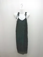 ◇ A.I.C エーアイシー ベロア生地 裾刺繍 きれい系 サイドスリット ロング丈 ワンピース サイズM ブラック レディース E  【1307260015669】