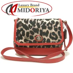 COACH コーチ F24103 ショルダーバッグ キャンバスxレザー レオパード レッド アウトレット レディース /253157【中古】