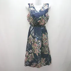 ◇ ◎ lounie ルーニィ 花柄 シャツ生地 ノースリーブ ロング丈 ワンピース サイズ38 ネイビー系 レディース E  【1307260017489】