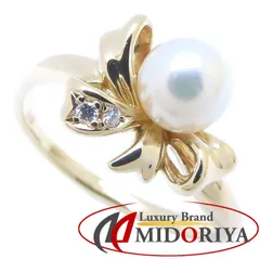 TASAKI 田崎真珠 リボン リング 指輪 パール5.8ミリ ダイヤモンド0.01ct 真珠 10号 K18YG イエローゴールド レディース/294500【中古】【BJ】