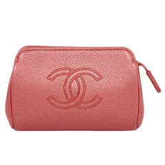 本物 シャネル CHANEL ココマーク ミニポーチ 小物入れ キャビアスキン レザー ピンク Coco Mark 雑貨 小物 中古  