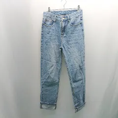 ◇ select MOCA セレクトモカ コットン100% 裾タックロール シンプル デニムパンツ サイズS ブルー レディース E  【1307260020342】