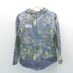 ◇ PUMA 柄もの ジップアップ ロゴ入り ポケット 長袖 パーカー サイズ160 ネイビー/グレー/イエロー レディース E  【1307260023091】