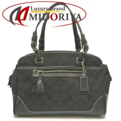 COACH コーチ シグネチャー ハンプトンズ 6828 ハンドバッグ キャンバスxレザー ブラック レディース /253306【中古】