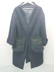 ◇ SENSE OF PLACE 留め具あり ファーポケット 無地 シンプル シック 長袖 コート サイズF ネイビー レディース E  【1307260023664】