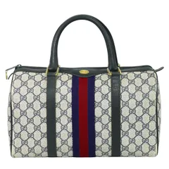 本物 グッチ GUCCI オールドグッチ シェリーライン GGスプリーム ミニボストンバッグ ハンドバッグ ネイビー ベージュ バッグ 中古  