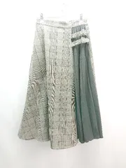 ◇ EASTBOY  バックウエストゴム チェック柄 プリーツ ロング フレア スカート サイズF ベージュ ブルー レディース E  【1307260027549】