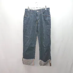 ◇ JEANASIS ジーナシス カジュアル 折り返し 切りっぱなし ワイド デニムパンツ サイズM ネイビー レディース E  【1307260031324】